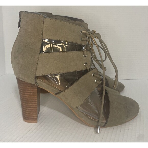 Torrid Sandals Women’s 11.5W Olive Faux Suede Open Toe Lace Up Block Heel Zip Up - Picture 1 of 15